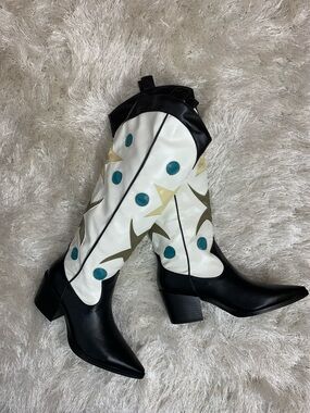 Nasty Gal Black, White and Teal Western Boots